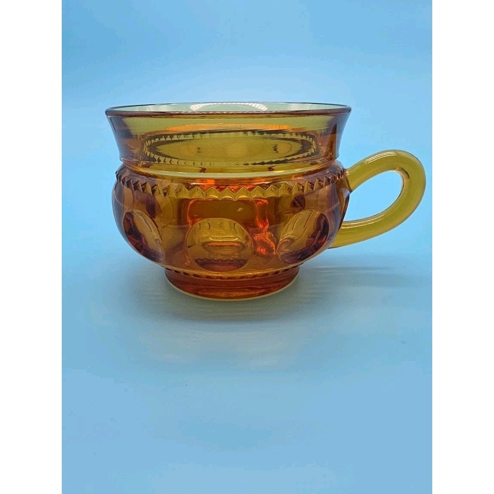Vintage Amber Glass Teacup Mug Snack Cup Indiana Kings Crown Thumbprint MCM